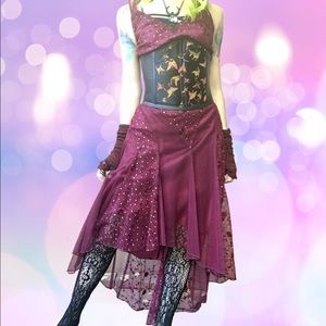 Vintage Burgundy High Low Asymmetrical Sleeveless Princess Gown Sz L